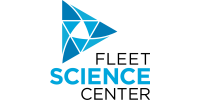 A blue triangle made of rotating blue triangles next to the words Fleet Science Center. The entire logo makes a square shape. sponsor logo