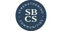 A dark blue circle with white text around the inner edge that says Strengthening Communities and in the center the letters SB stacked over the letters CS. sponsor logo